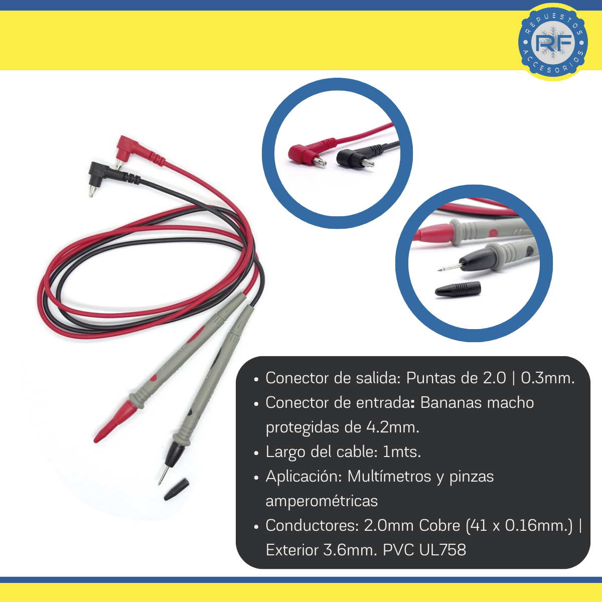 CABLE PARA TESTER MULTIMETRO 1000V CABLE 1M EMTOP  