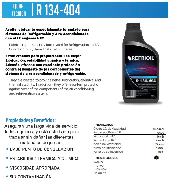 ACEITE REFRIOIL R134 R404 1L REFRIGERACION    