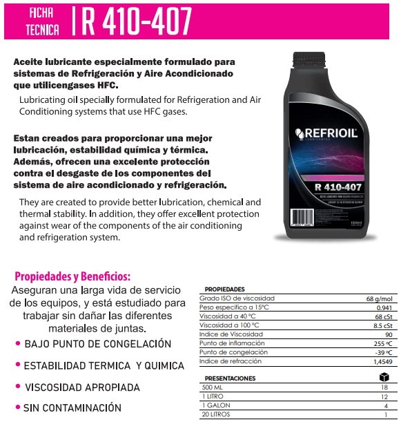 ACEITE REFRIOIL R410 R407 1L REFRIGERACION    