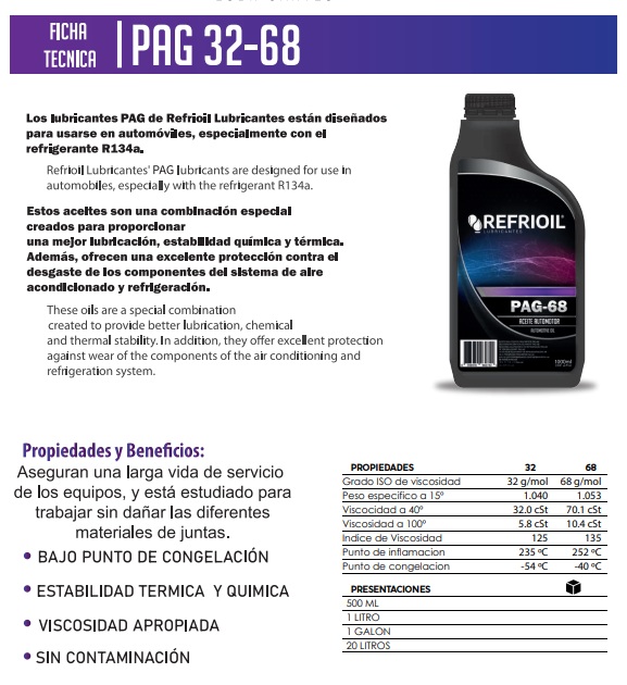 ACEITE REFRIOIL R134 POL 68 1L AUTOMOTOR  