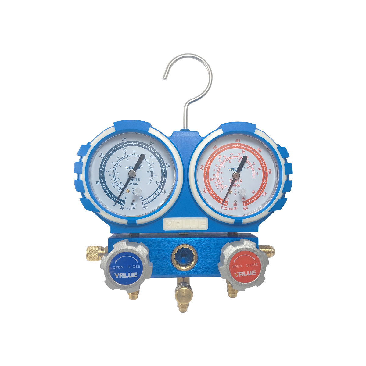 MANIFOLD DE ALUMINIO R410 CON VISOR Y MANGUERAS 150CM VALUE VMG-2-R410A     