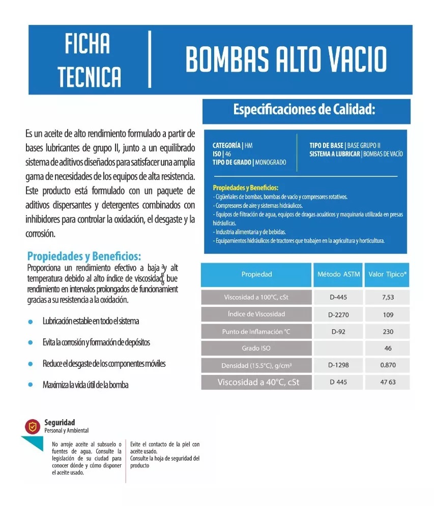 ACEITE REFRIOIL PARA BOMBA DE ALTO VACIO 1&frasl;2L REFRIGERACION    