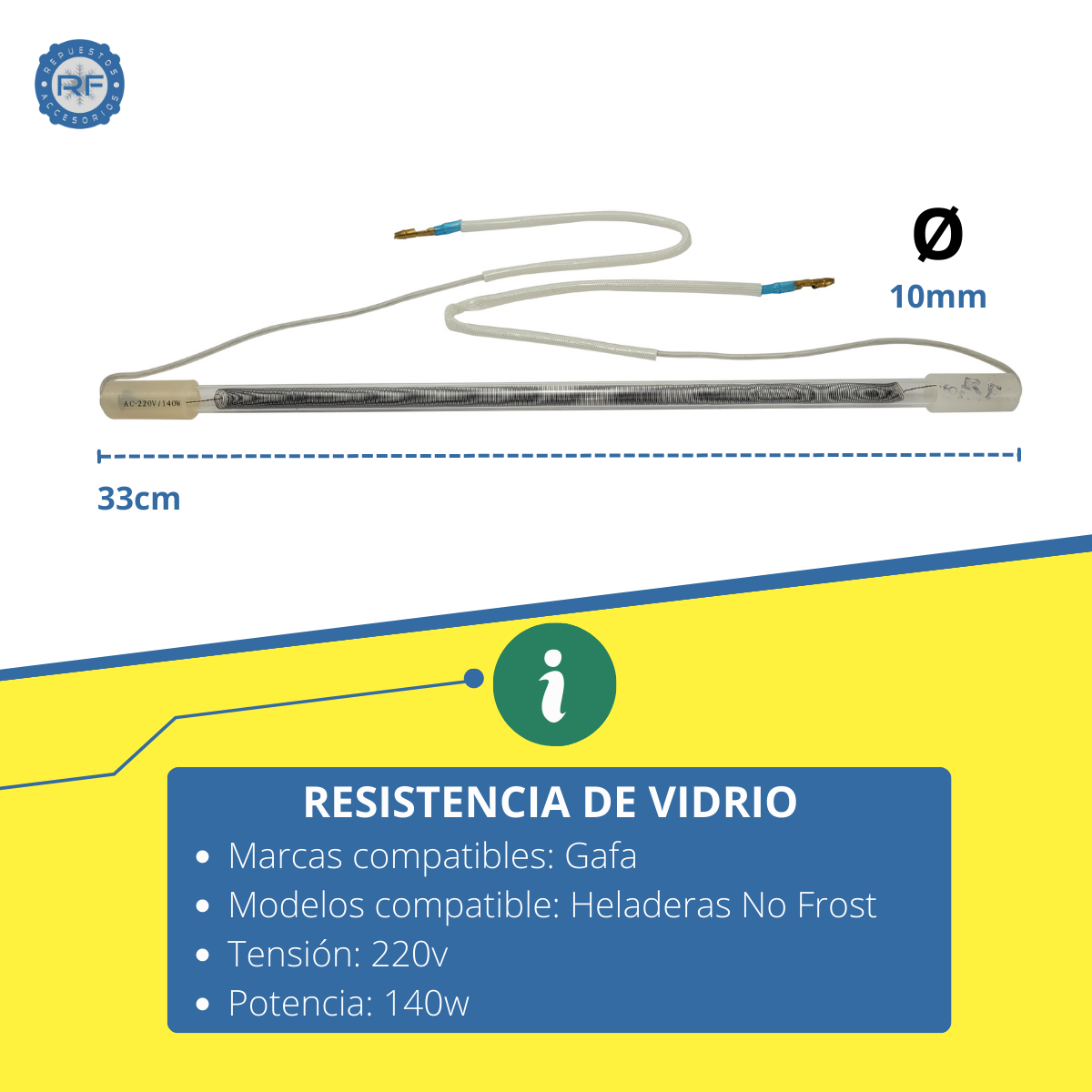 RESISTENCIA HELADERA 13" VIDRIO 220V &frasl;140W REEMPLAZO GAFA  