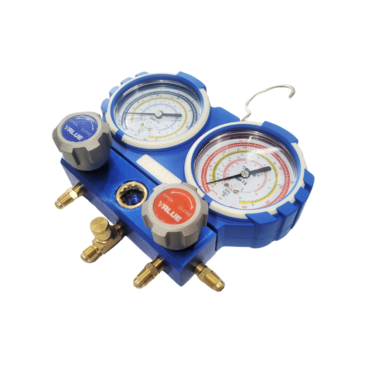 MANIFOLD DE ALUMINIO R22 R134 R404 CON VISOR Y MANGUERAS 120CM VALUE VMG-2-R22     